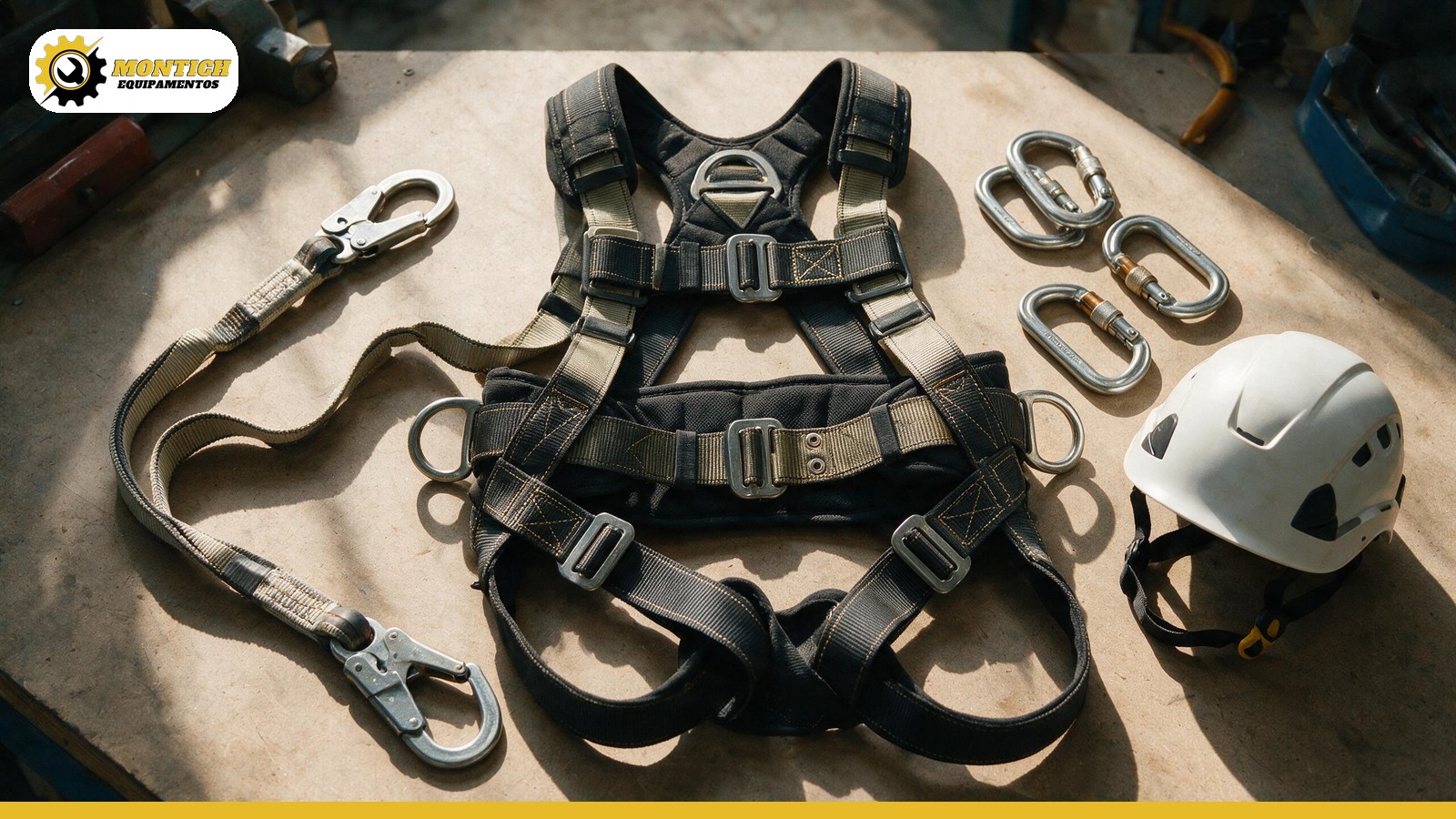 NR-06 e o CA do EPI: Como Validar Equipamentos Contra Quedas Conjunto de EPI para altura organizado